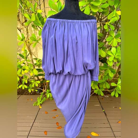 Lanvin Draped Off-Shoulder Lavender Purple Dress Elastic Band Long Sleeves 38